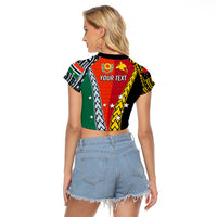 Personalised Papua New Guinea Mix Penama Raglan Cropped T Shirt Tribal Patterns Half-Half Style LT7 - Polynesian Pride