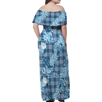 Blue Palaka Hawaii Cowboy Christmas Family Matching Off Shoulder Maxi Dress and Hawaiian Shirt Paniolo Mix Maile Lei - Polynesian Pride