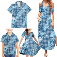 Blue Palaka Hawaii Cowboy Christmas Family Matching Summer Maxi Dress and Hawaiian Shirt Paniolo Mix Maile Lei - Polynesian Pride