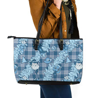 Blue Palaka Hawaii Cowboy Christmas Leather Tote Bag Paniolo Mix Maile Lei - Polynesian Pride