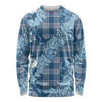 Blue Palaka Hawaii Cowboy Christmas Long Sleeve Shirt Paniolo Mix Maile Lei - Polynesian Pride
