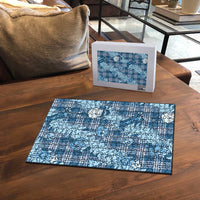 Blue Palaka Hawaii Cowboy Christmas Puzzle Paniolo Mix Maile Lei - Polynesian Pride