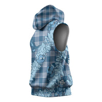 Blue Palaka Hawaii Cowboy Christmas Sleeveless Hoodie Paniolo Mix Maile Lei - Polynesian Pride