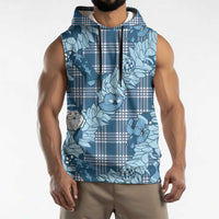 Blue Palaka Hawaii Cowboy Christmas Sleeveless Hoodie Paniolo Mix Maile Lei - Polynesian Pride