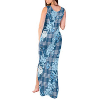 Blue Palaka Hawaii Cowboy Christmas Tank Maxi Dress Paniolo Mix Maile Lei - Polynesian Pride