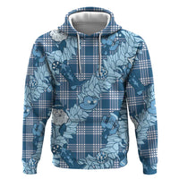 Blue Palaka Hawaii Cowboy Christmas Zip Hoodie Paniolo Mix Maile Lei - Polynesian Pride