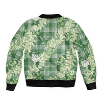 Green Palaka Hawaii Cowboy Christmas Bomber Jacket Paniolo Mix Maile Lei - Polynesian Pride