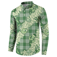 Green Palaka Hawaii Cowboy Christmas Button Sweatshirt Paniolo Mix Maile Lei - Polynesian Pride