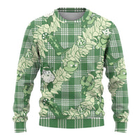 Green Palaka Hawaii Cowboy Christmas Ugly Christmas Sweater Paniolo Mix Maile Lei - Polynesian Pride