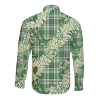 Green Palaka Hawaii Cowboy Christmas Long Sleeve Button Shirt Paniolo Mix Maile Lei - Polynesian Pride