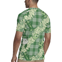 Green Palaka Hawaii Cowboy Christmas Rugby Jersey Paniolo Mix Maile Lei - Polynesian Pride