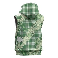 Green Palaka Hawaii Cowboy Christmas Sleeveless Zip Hoodie Paniolo Mix Maile Lei LT7 - Polynesian Pride