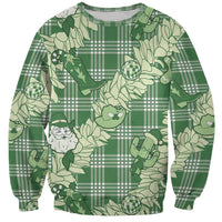 Green Palaka Hawaii Cowboy Christmas Sweatshirt Paniolo Mix Maile Lei - Polynesian Pride