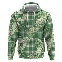 Green Palaka Hawaii Cowboy Christmas Zip Hoodie Paniolo Mix Maile Lei - Polynesian Pride