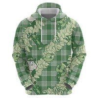 Green Palaka Hawaii Cowboy Christmas Zip Hoodie Paniolo Mix Maile Lei - Polynesian Pride
