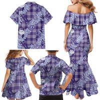 Purple Palaka Hawaii Cowboy Christmas Family Matching Mermaid Dress and Hawaiian Shirt Paniolo Mix Maile Lei - Polynesian Pride