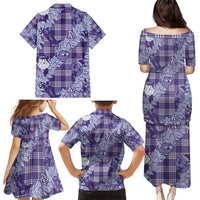 Purple Palaka Hawaii Cowboy Christmas Family Matching Puletasi and Hawaiian Shirt Paniolo Mix Maile Lei - Polynesian Pride