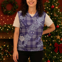 Purple Palaka Hawaii Cowboy Christmas Knitted V-Neck Vest Paniolo Mix Maile Lei - Polynesian Pride