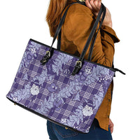 Purple Palaka Hawaii Cowboy Christmas Leather Tote Bag Paniolo Mix Maile Lei - Polynesian Pride