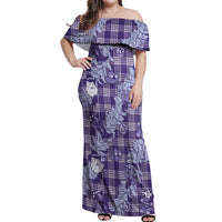 Purple Palaka Hawaii Cowboy Christmas Off Shoulder Maxi Dress Paniolo Mix Maile Lei - Polynesian Pride