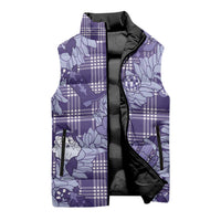 Purple Palaka Hawaii Cowboy Christmas Sleeveless Puffer Jacket Paniolo Mix Maile Lei - Polynesian Pride