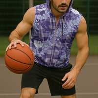 Purple Palaka Hawaii Cowboy Christmas Sleeveless Zip Hoodie Paniolo Mix Maile Lei LT7 - Polynesian Pride