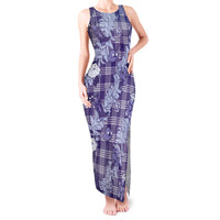 Purple Palaka Hawaii Cowboy Christmas Tank Maxi Dress Paniolo Mix Maile Lei - Polynesian Pride