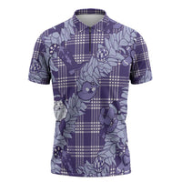 Purple Palaka Hawaii Cowboy Christmas Zipper Polo Shirt Paniolo Mix Maile Lei - Polynesian Pride
