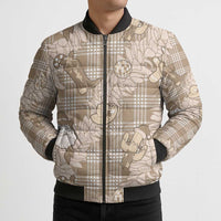 Khaki Palaka Hawaii Cowboy Christmas Bomber Puffer Jacket Paniolo Mix Maile Lei - Polynesian Pride