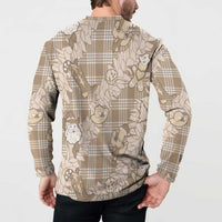 Khaki Palaka Hawaii Cowboy Christmas Button Sweatshirt Paniolo Mix Maile Lei - Polynesian Pride