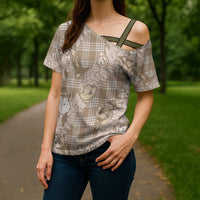 Khaki Palaka Hawaii Cowboy Christmas Cross Shoulder Shirt Paniolo Mix Maile Lei - Polynesian Pride