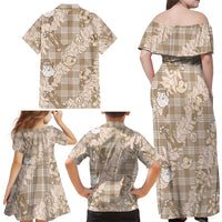 Khaki Palaka Hawaii Cowboy Christmas Family Matching Off Shoulder Maxi Dress and Hawaiian Shirt Paniolo Mix Maile Lei - Polynesian Pride