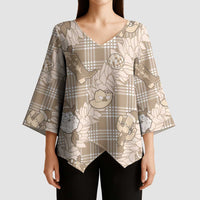 Khaki Palaka Hawaii Cowboy Christmas Kimono Sleeve Blouse Paniolo Mix Maile Lei - Polynesian Pride