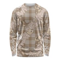 Khaki Palaka Hawaii Cowboy Christmas Long Sleeve Shirt Paniolo Mix Maile Lei - Polynesian Pride