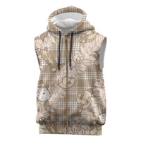 Khaki Palaka Hawaii Cowboy Christmas Sleeveless Zip Hoodie Paniolo Mix Maile Lei LT7 Beige - Polynesian Pride