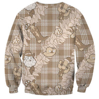 Khaki Palaka Hawaii Cowboy Christmas Sweatshirt Paniolo Mix Maile Lei - Polynesian Pride
