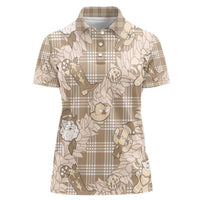 Khaki Palaka Hawaii Cowboy Christmas Women Polo Shirt Paniolo Mix Maile Lei - Polynesian Pride