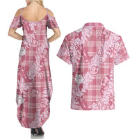 Pink Palaka Hawaii Cowboy Christmas Couples Matching Summer Maxi Dress and Hawaiian Shirt Paniolo Mix Maile Lei - Polynesian Pride