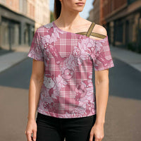 Pink Palaka Hawaii Cowboy Christmas Cross Shoulder Shirt Paniolo Mix Maile Lei LT7 - Polynesian Pride