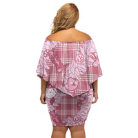Pink Palaka Hawaii Cowboy Christmas Family Matching Off Shoulder Short Dress and Hawaiian Shirt Paniolo Mix Maile Lei - Polynesian Pride