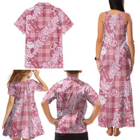 Pink Palaka Hawaii Cowboy Christmas Family Matching Tank Maxi Dress and Hawaiian Shirt Paniolo Mix Maile Lei - Polynesian Pride