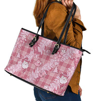 Pink Palaka Hawaii Cowboy Christmas Leather Tote Bag Paniolo Mix Maile Lei - Polynesian Pride