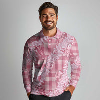 Pink Palaka Hawaii Cowboy Christmas Long Sleeve Polo Shirt Paniolo Mix Maile Lei - Polynesian Pride
