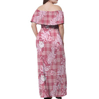 Pink Palaka Hawaii Cowboy Christmas Off Shoulder Maxi Dress Paniolo Mix Maile Lei - Polynesian Pride