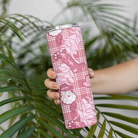 Pink Palaka Hawaii Cowboy Christmas Skinny Tumbler Paniolo Mix Maile Lei - Polynesian Pride