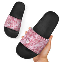 Pink Palaka Hawaii Cowboy Christmas Slide Sandals Paniolo Mix Maile Lei - Polynesian Pride