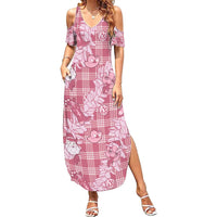 Pink Palaka Hawaii Cowboy Christmas Summer Maxi Dress Paniolo Mix Maile Lei - Polynesian Pride