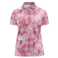 Pink Palaka Hawaii Cowboy Christmas Women Polo Shirt Paniolo Mix Maile Lei - Polynesian Pride