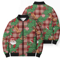 Red Palaka Hawaii Cowboy Christmas Bomber Puffer Jacket Paniolo Mix Maile Lei - Polynesian Pride