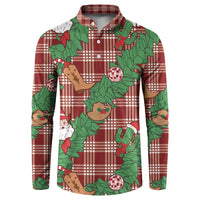 Red Palaka Hawaii Cowboy Christmas Button Sweatshirt Paniolo Mix Maile Lei - Polynesian Pride